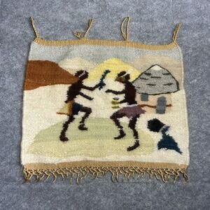 Lesotho Mohair Wool Tribal Handwoven Tapestry 23" X 18"